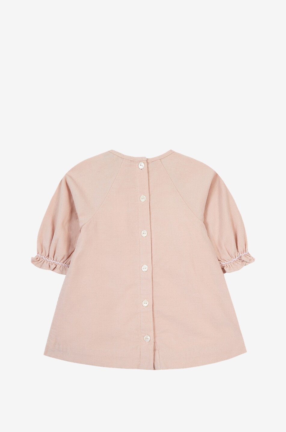 Kleid für Babys aus Cordsamt mit Stickereien und Raffungen