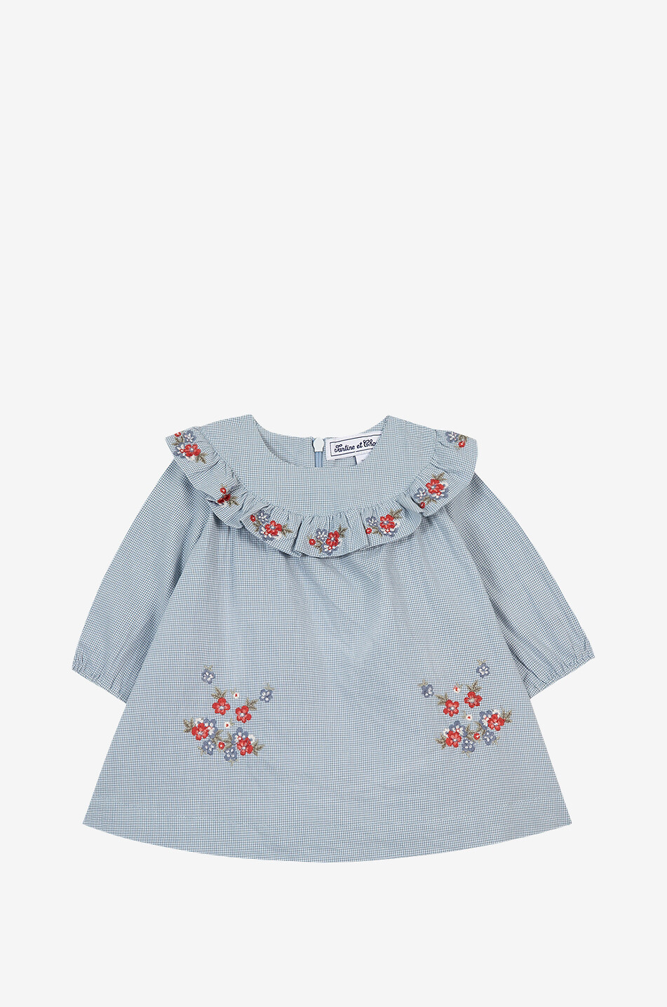 Hahnentritt-Kleid für Babys mit Blütenstickereien