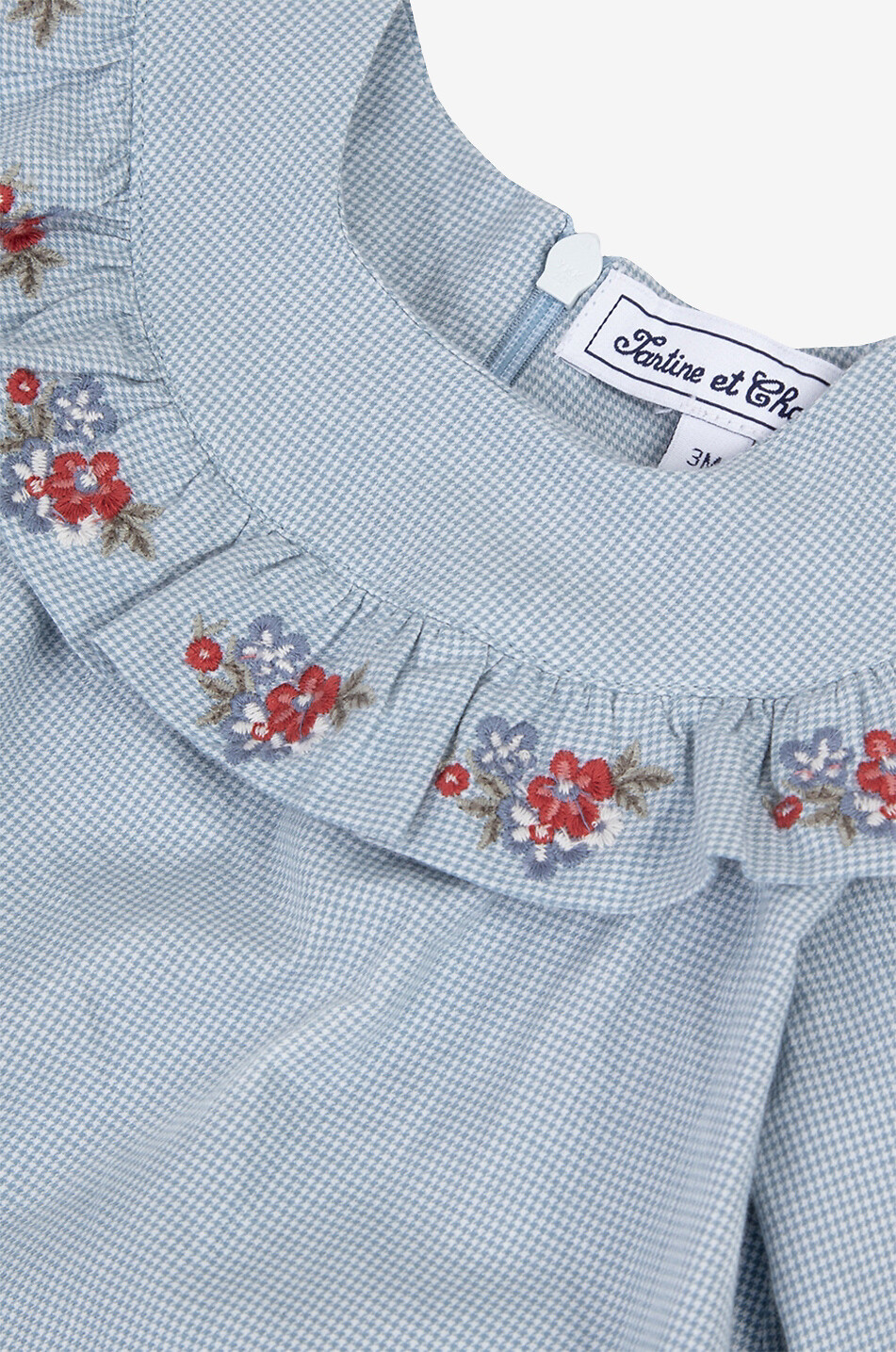 TARTINE ET CHOCOLAT Hahnentritt-Kleid für Babys mit Blütenstickereien Baby HELLBLAU 6