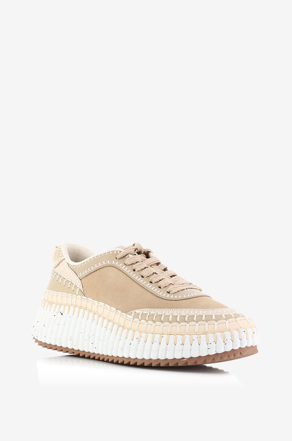 CHLOE Baskets compensées en cuir et tissu Nama Femme BEIGE 1