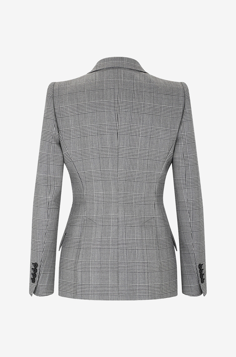 ALEXANDER McQUEEN Glencheck-Wollblazer Peak Shoulders Damen GRAU 2