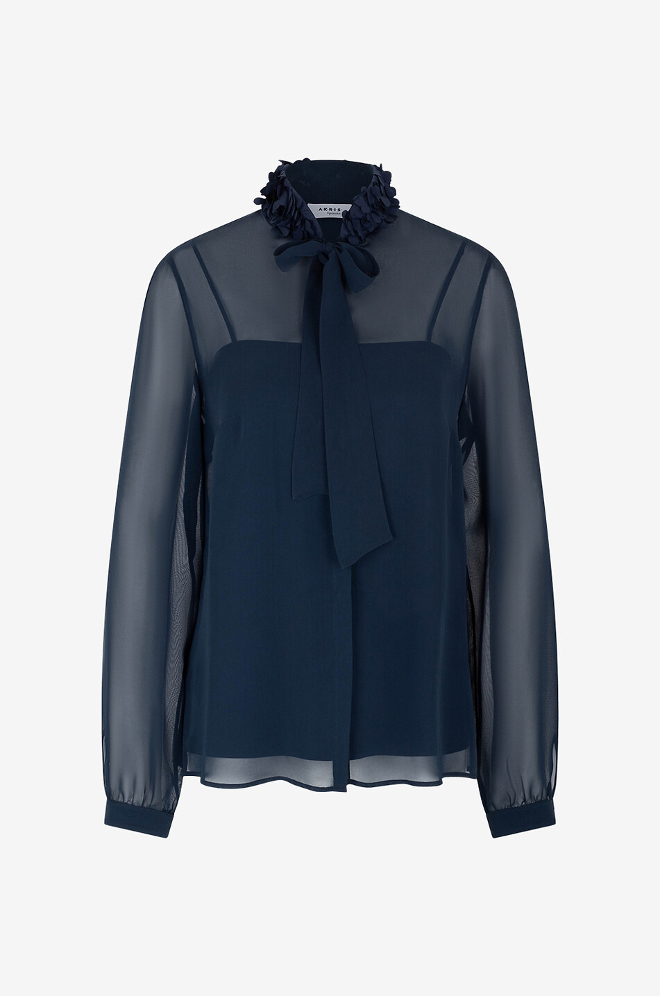 Lasercut flake adorned sheer crêpe blouse