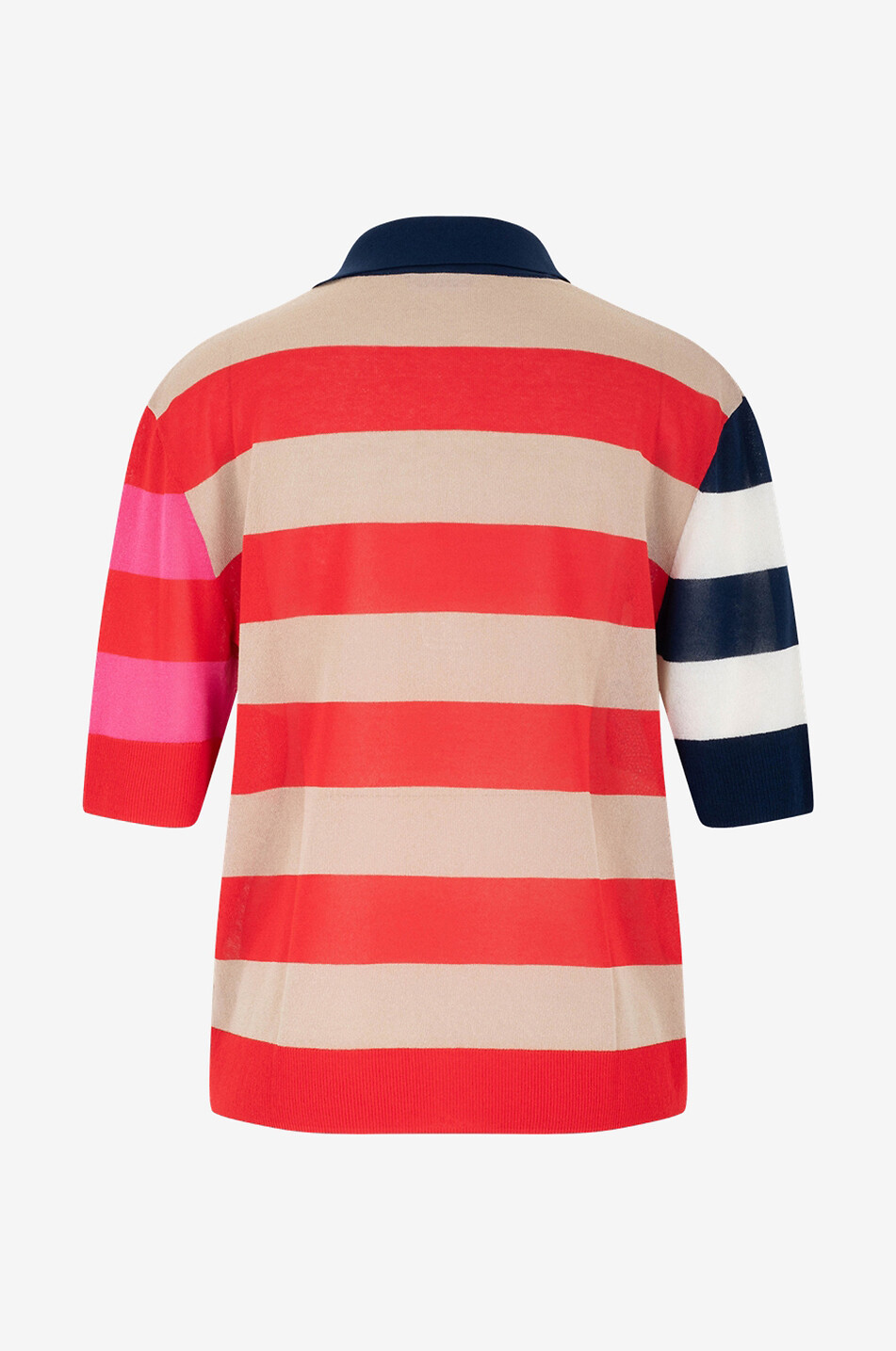 Stripe-adorned fine short-sleeved polo jumper