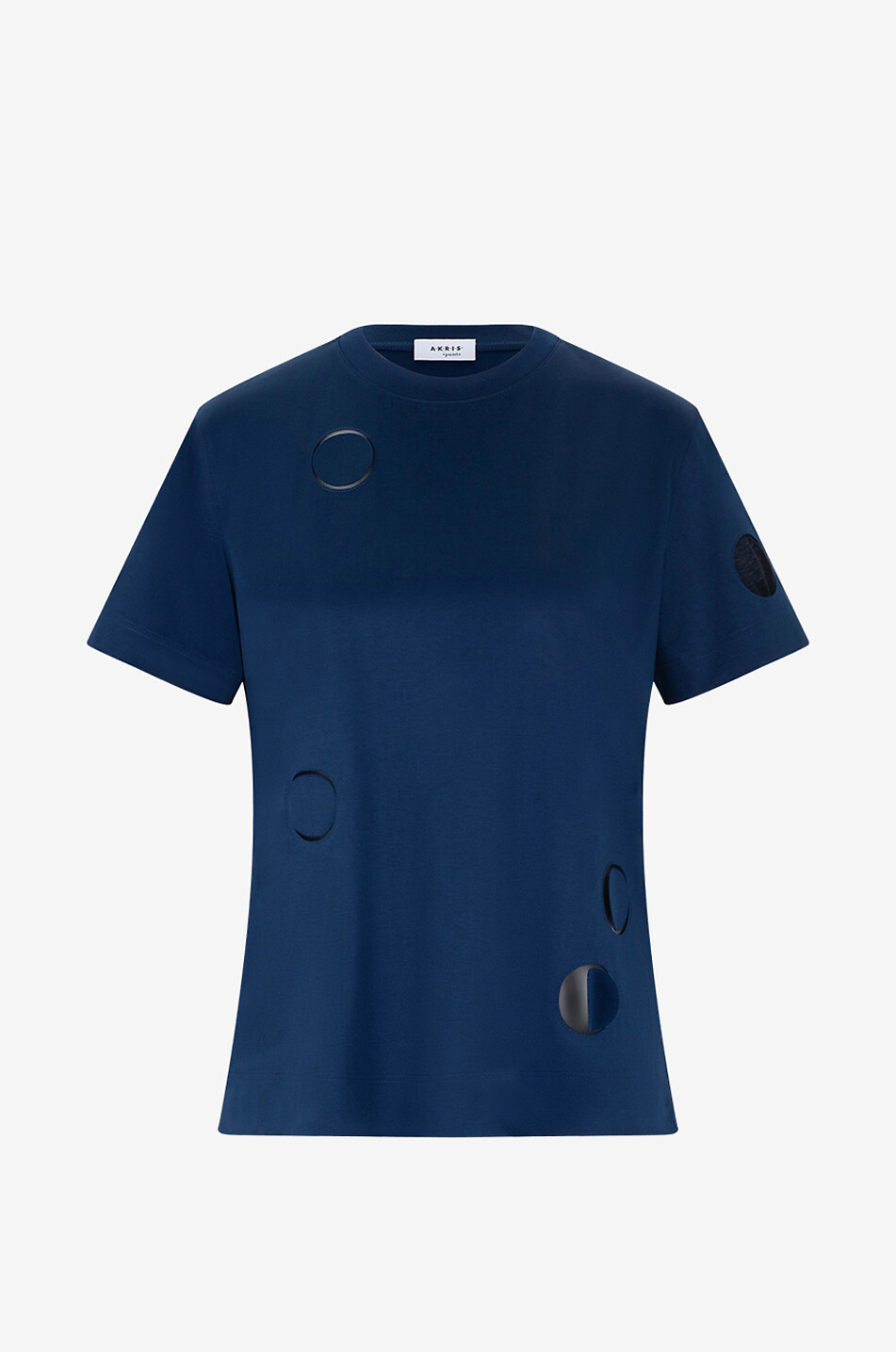 AKRIS PUNTO Polka dot cut-out jersey T-shirt Women DARK BLUE 1