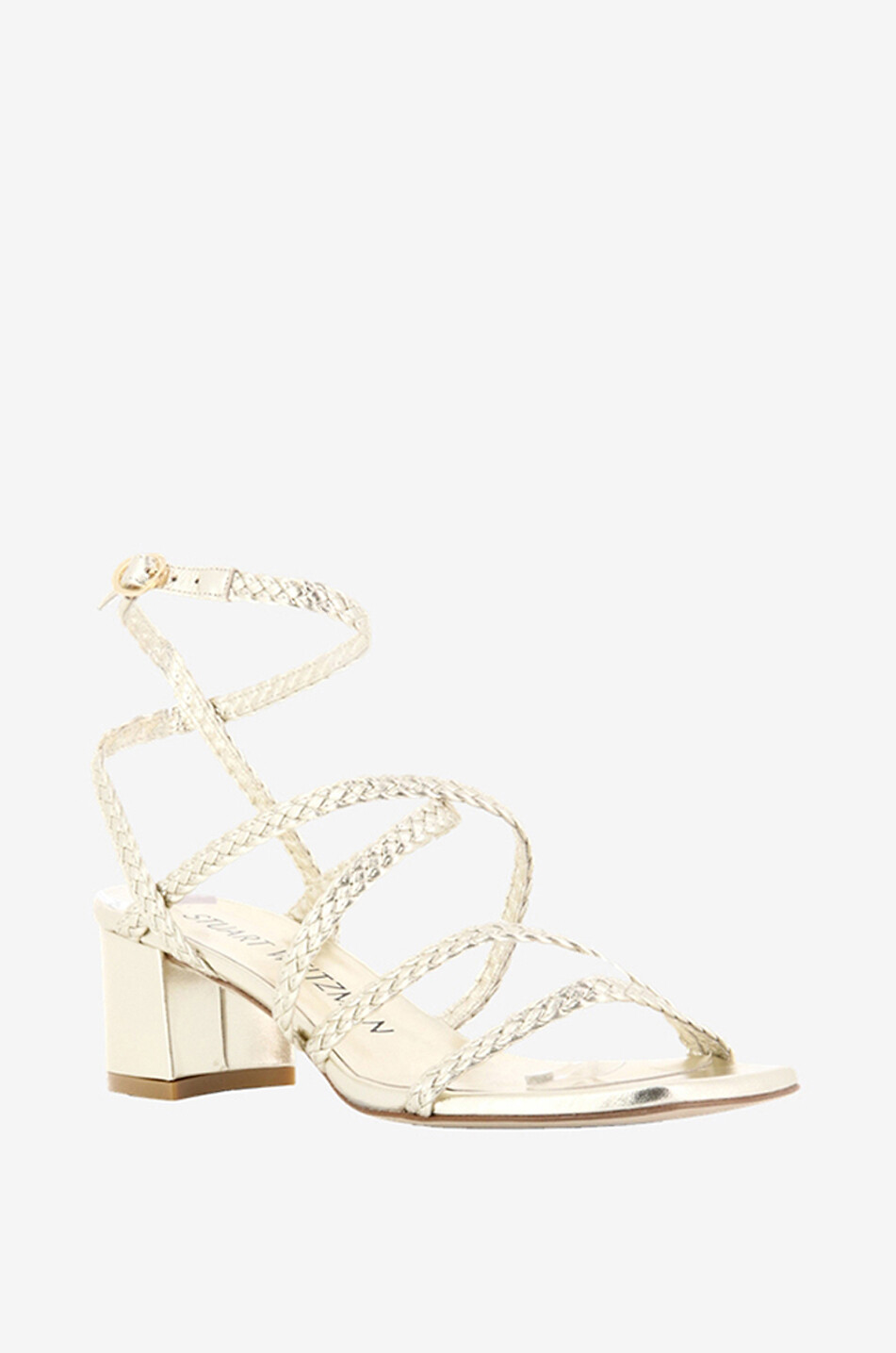 STUART WEITZMAN Wovette 50 Ankle braided metallic leather sandals Women GOLDEN 1