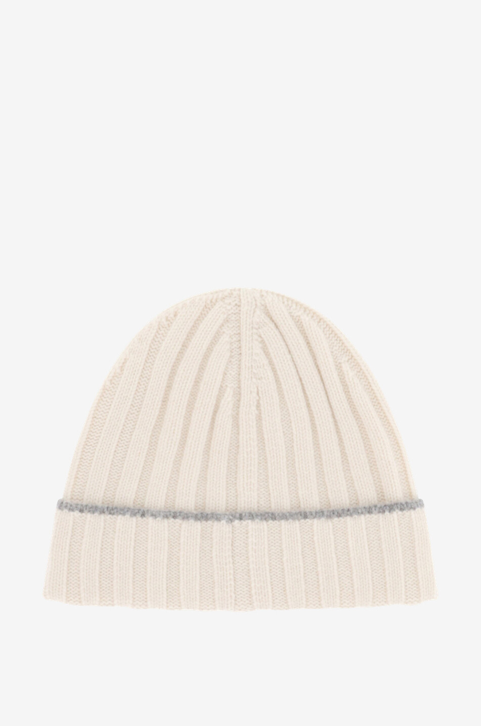 BRUNELLO CUCINELLI Bonnet en maille de cachemire côtelée à liséré Homme BLANC CASSE 1