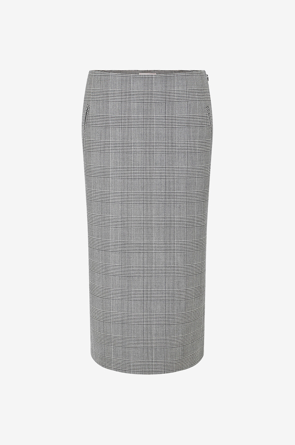 Glen check wool pencil skirt with kick-pleat
