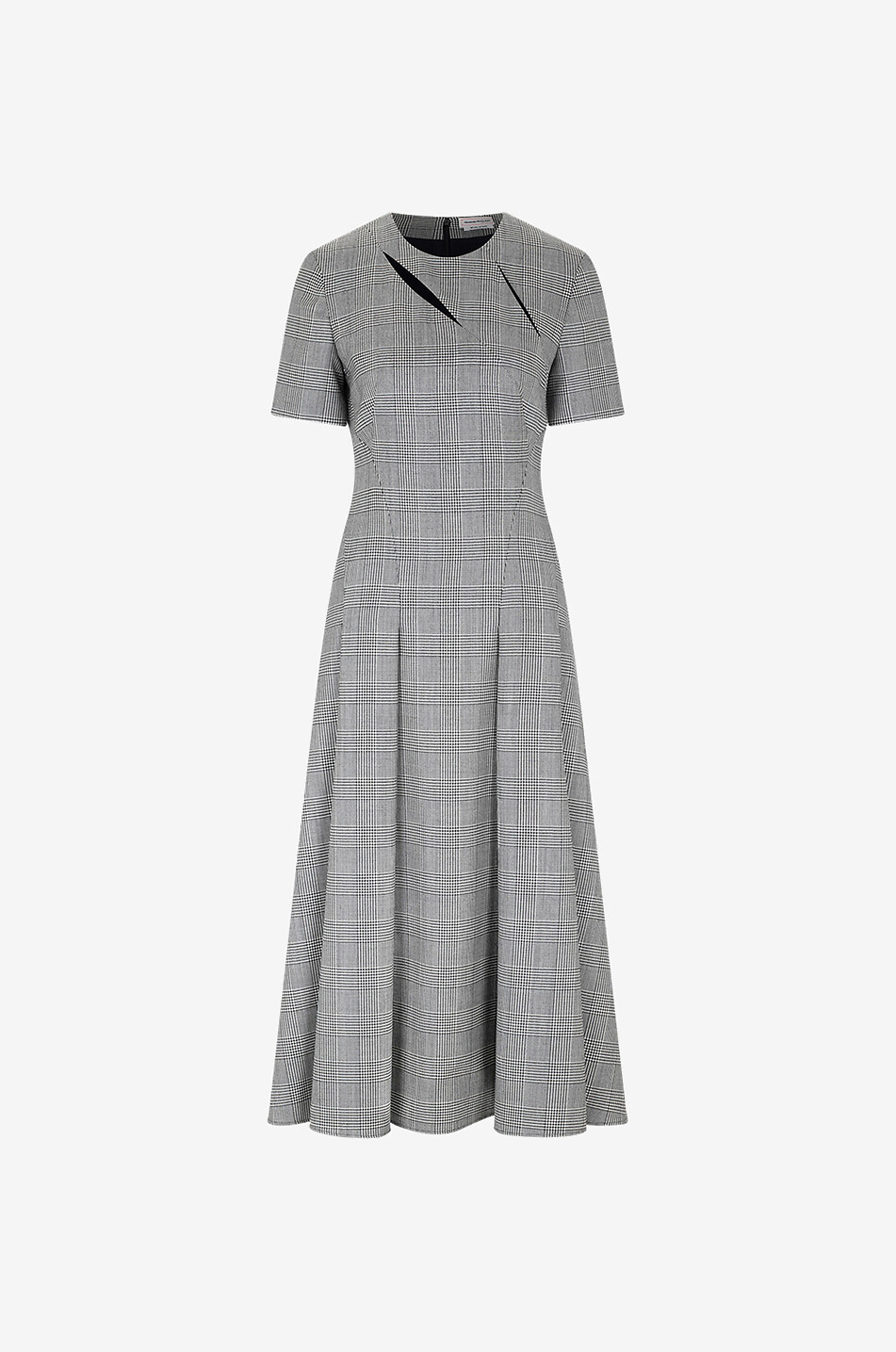 Ausgestelltes Glencheck-Kleid aus Wolle mit Schlitzen