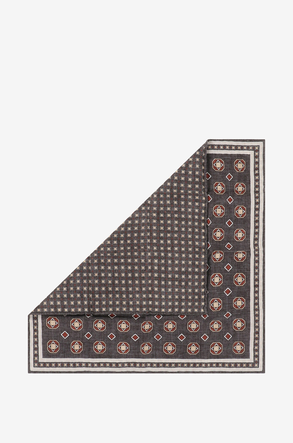 BRUNELLO CUCINELLI Pochette en soie imprimée motifs géométriques Homme GRIS FONCÉ 2