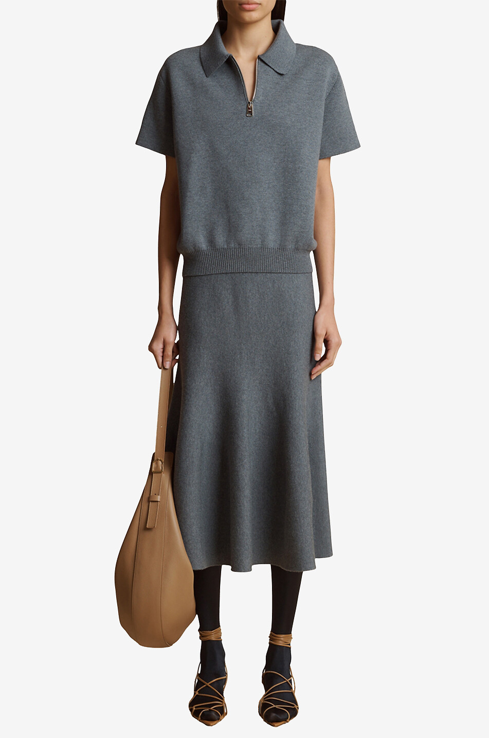 KHAITE Jupe midi en maille The Odil Femme GRIS 4
