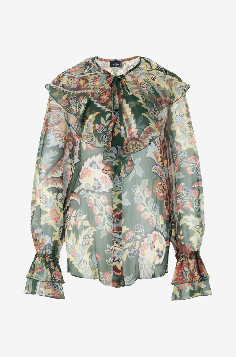 Macro Paisley printed ruffled georgette blouse
