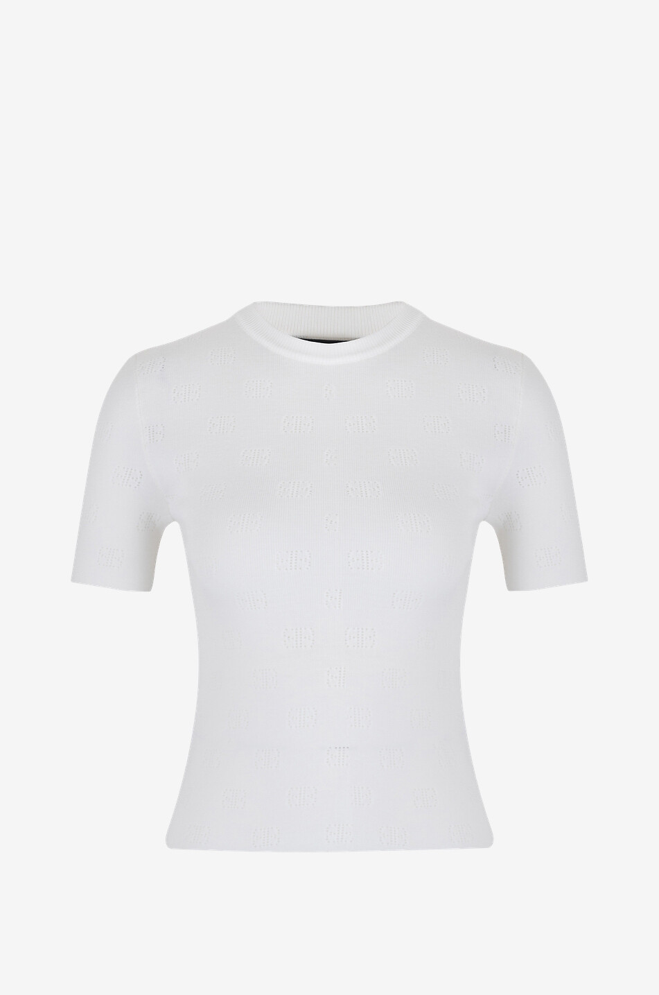 BALENCIAGA Verkürzter Kurzarm-Lochstrick-Schlauchpullover BB Damen WEISS 1