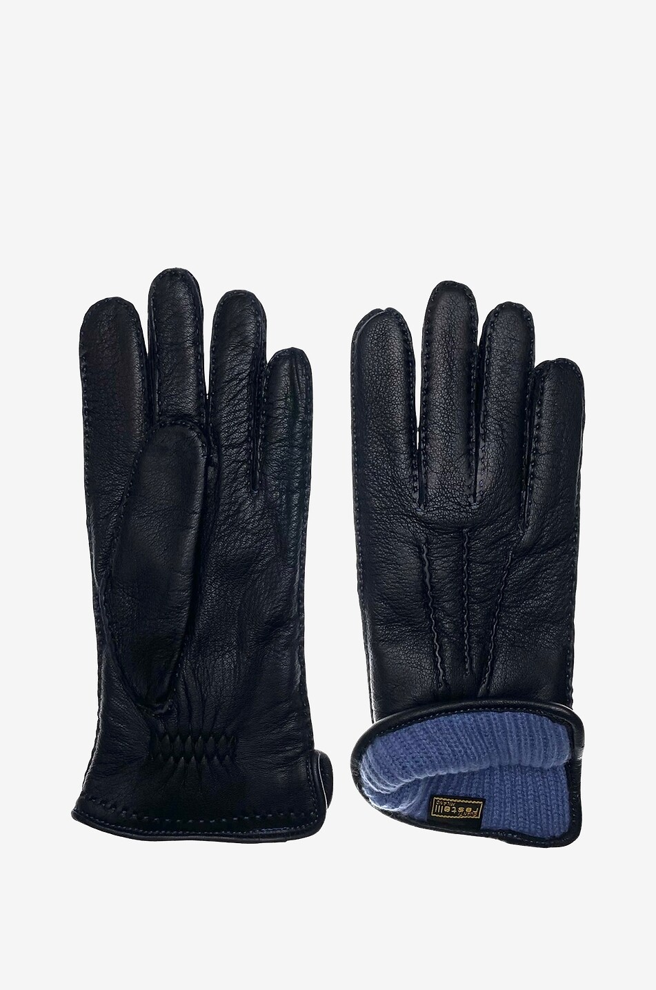 PIERO RESTELLI Hirschlederhandschuhe mit Kaschmirfutter Herren MITTELBLAU 1