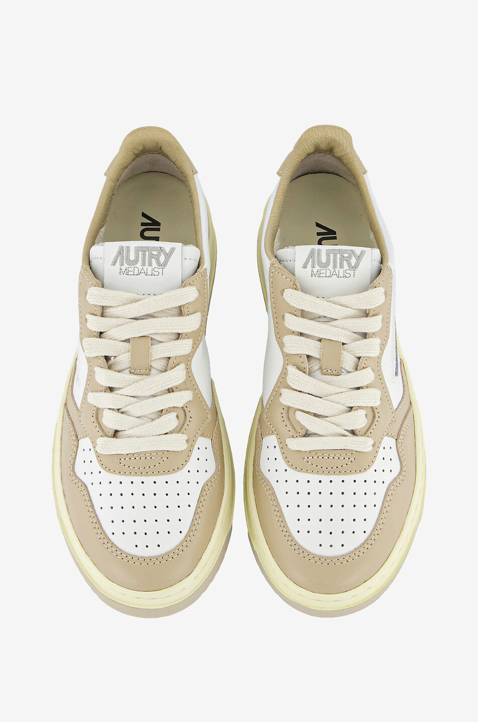 AUTRY Niedrige zweifarbige Schnürsneakers Medalist Damen [akeneo-beigefonce] 4