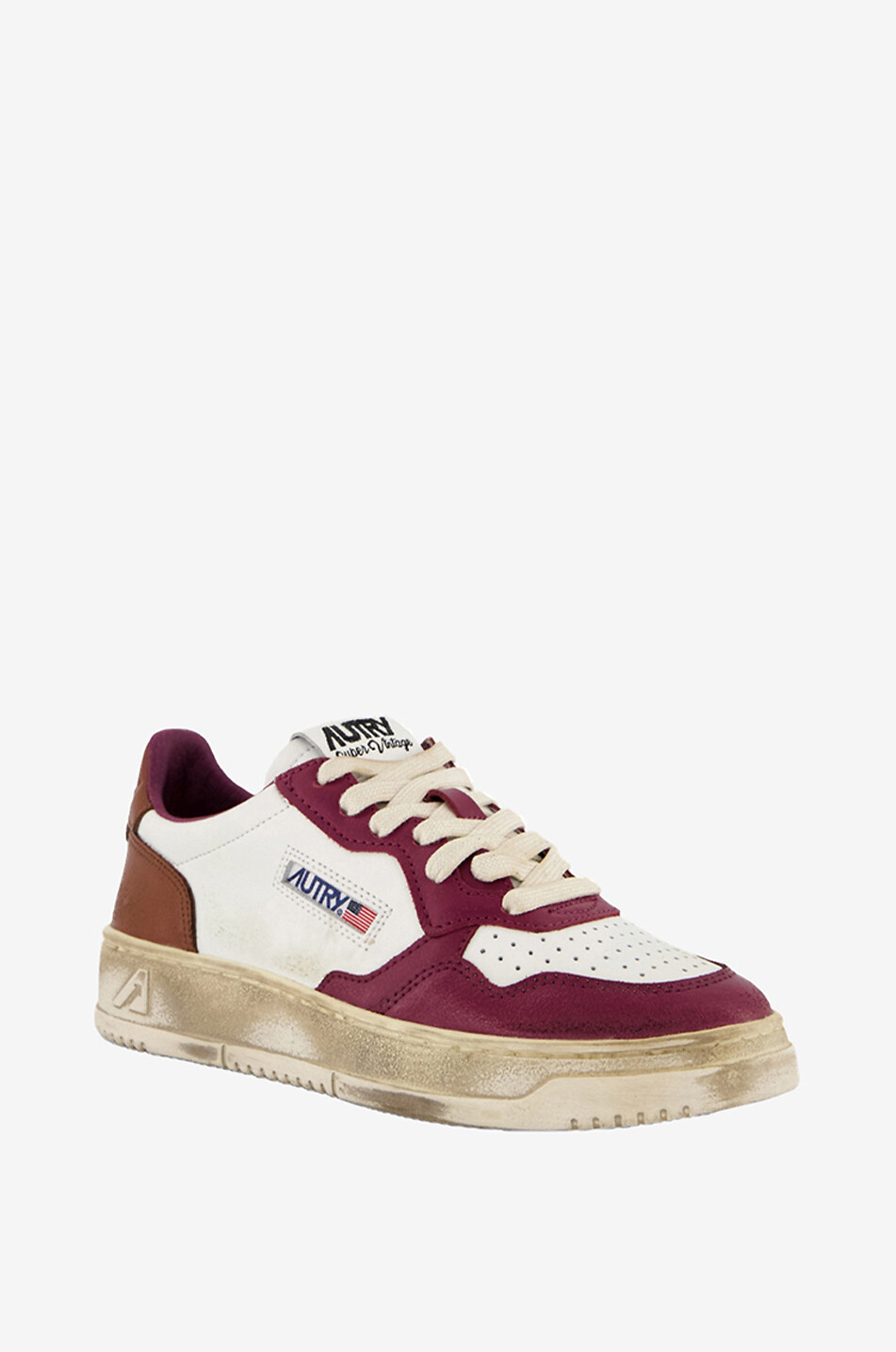 AUTRY Super Vintage distressed low-top lace-up sneakers Women RED 1