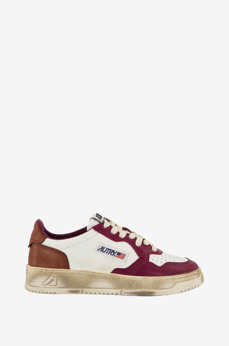 AUTRY Super Vintage distressed low-top lace-up sneakers Women RED 2