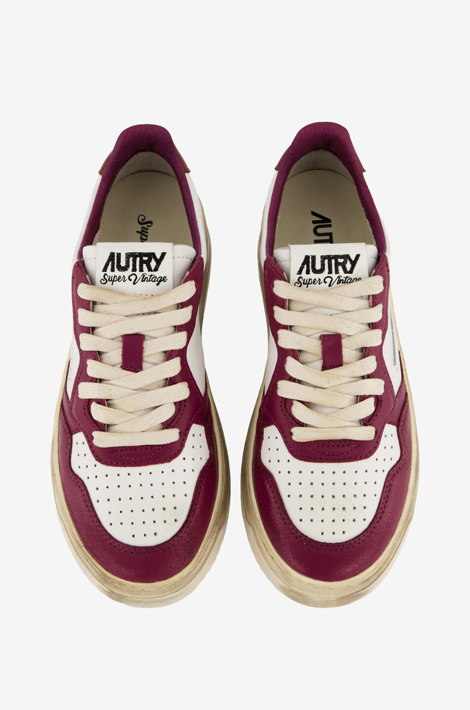 AUTRY Super Vintage distressed low-top lace-up sneakers Women RED 4