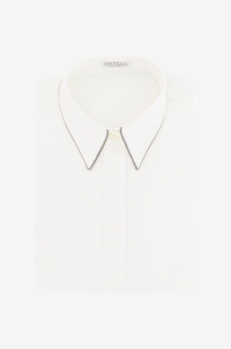 BRUNELLO CUCINELLI Schmales Popeline-Stretch-Hemd mit besticktem Kragen Monili Damen WEISS 1