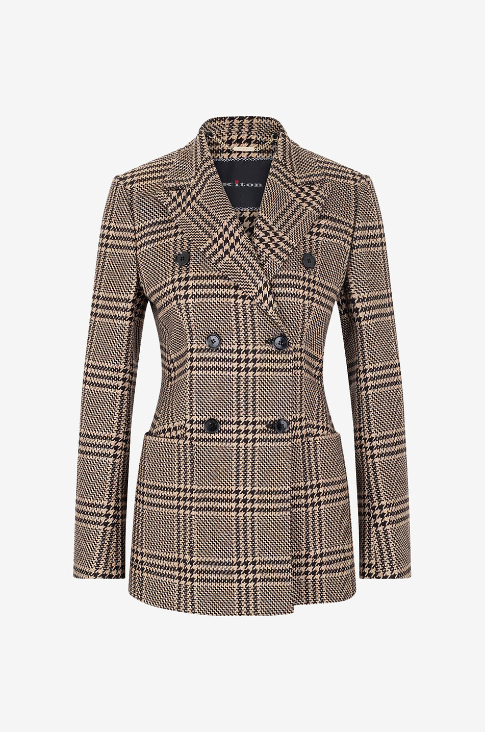 Checked silk and cashmere double-breasted cinched blazer