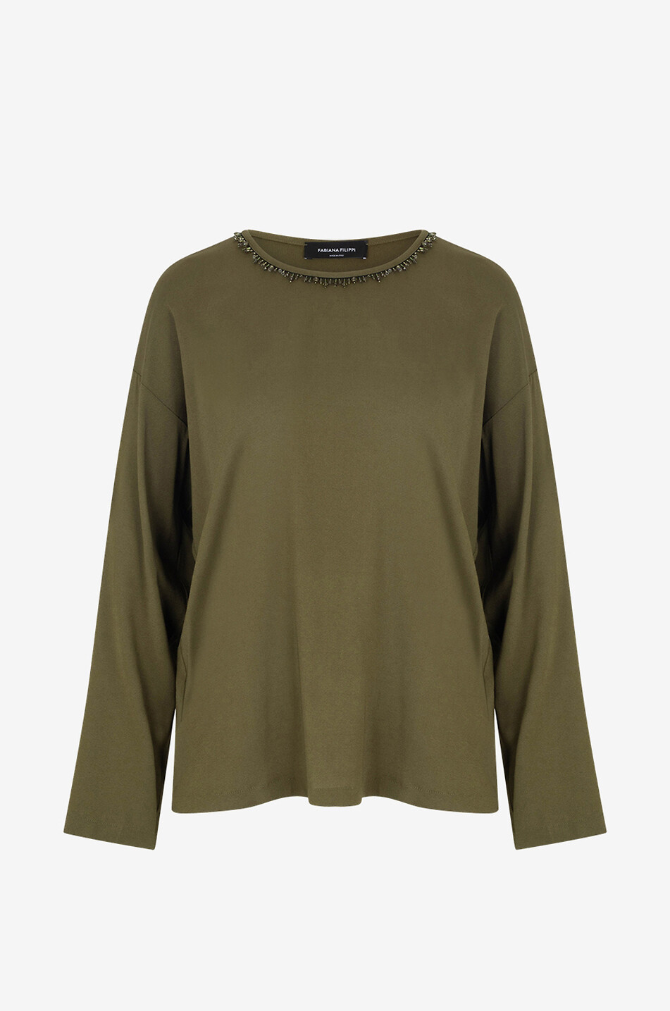 Top fluide en crêpe orné de perles de verre