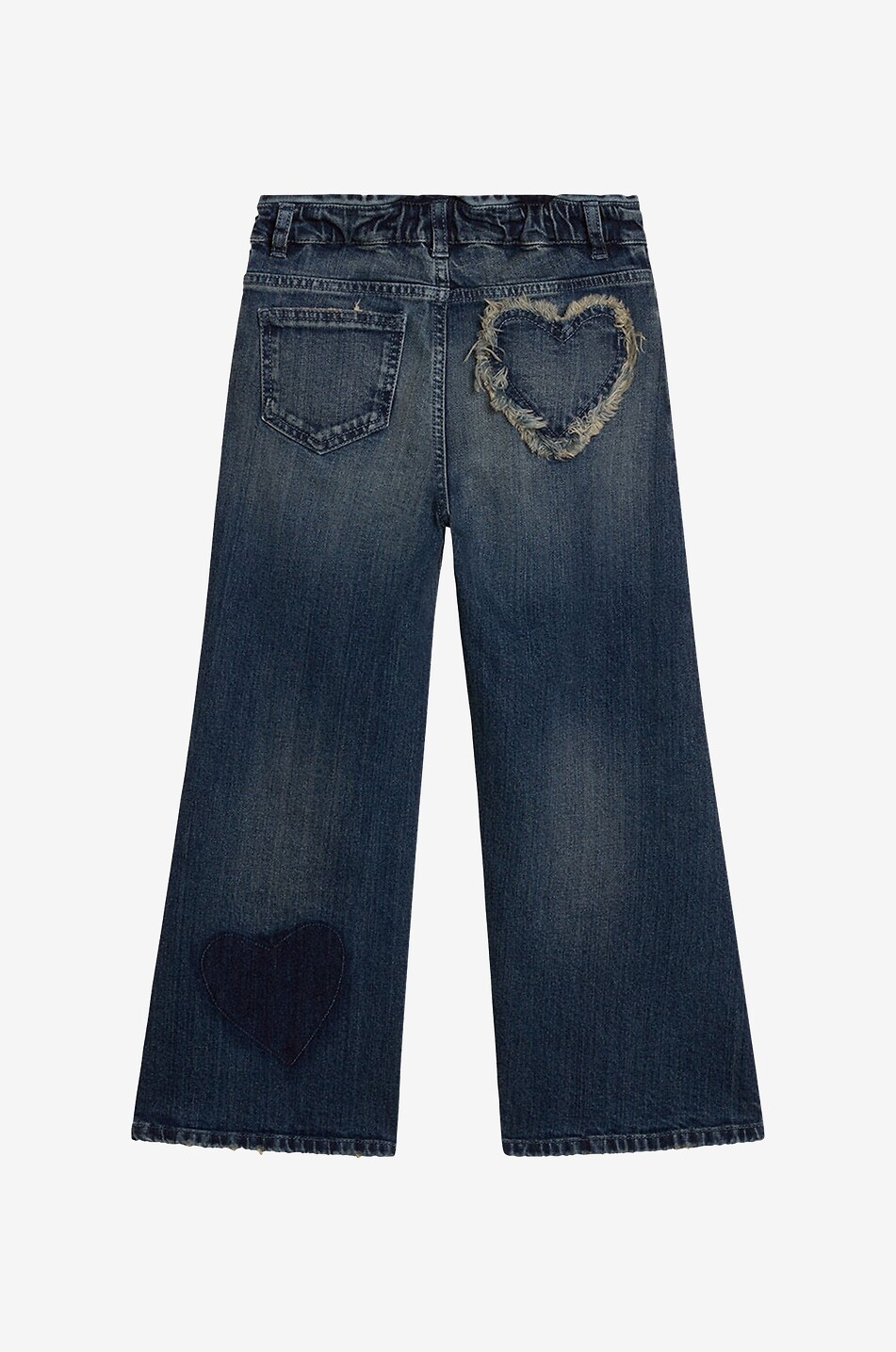 Heart patch adorned girl's faded wide-leg jeans