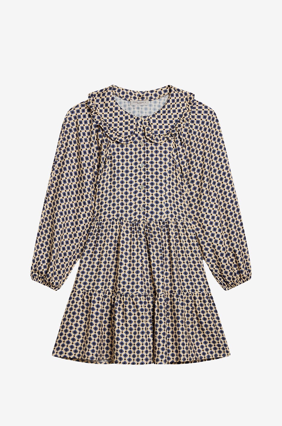 Short girl's twill dress with geometric flower print
