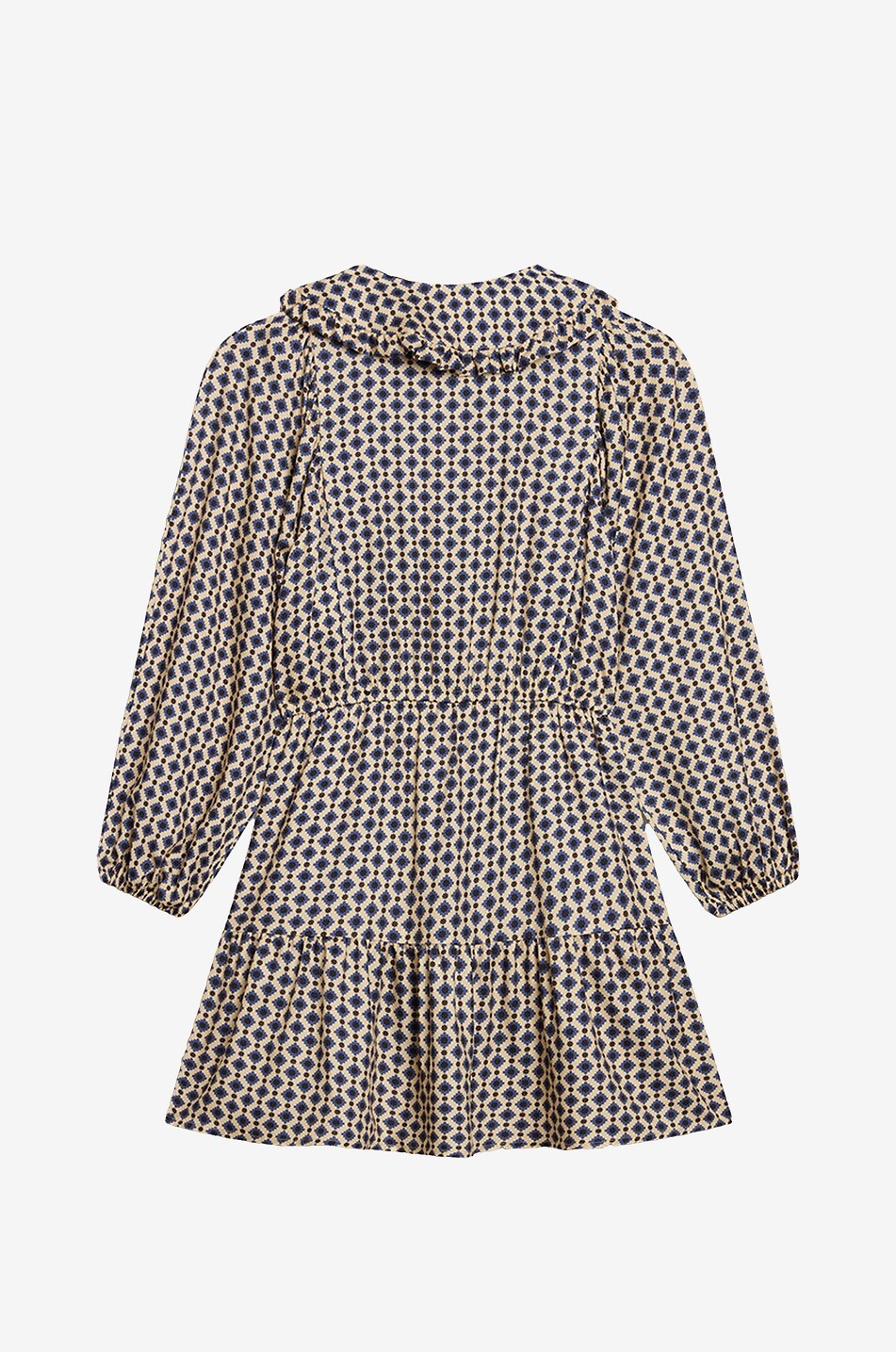 Short girl's twill dress with geometric flower print