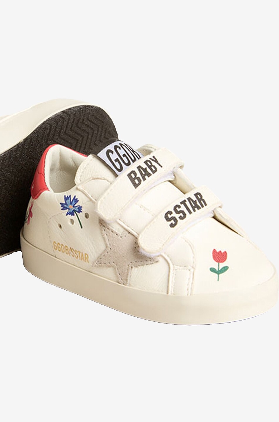GOLDEN GOOSE Baby School flower printed baby leather sneakers Baby WHITE 4
