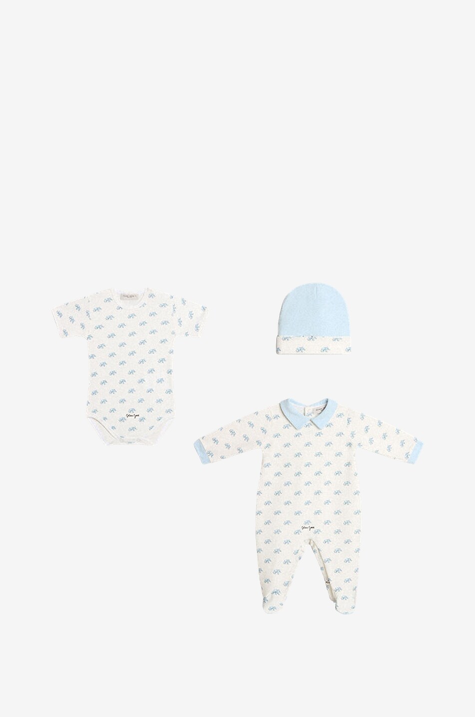 GOLDEN GOOSE Elephant beanie bodysuit and all-in-one baby set Baby LIGHT BLUE 1