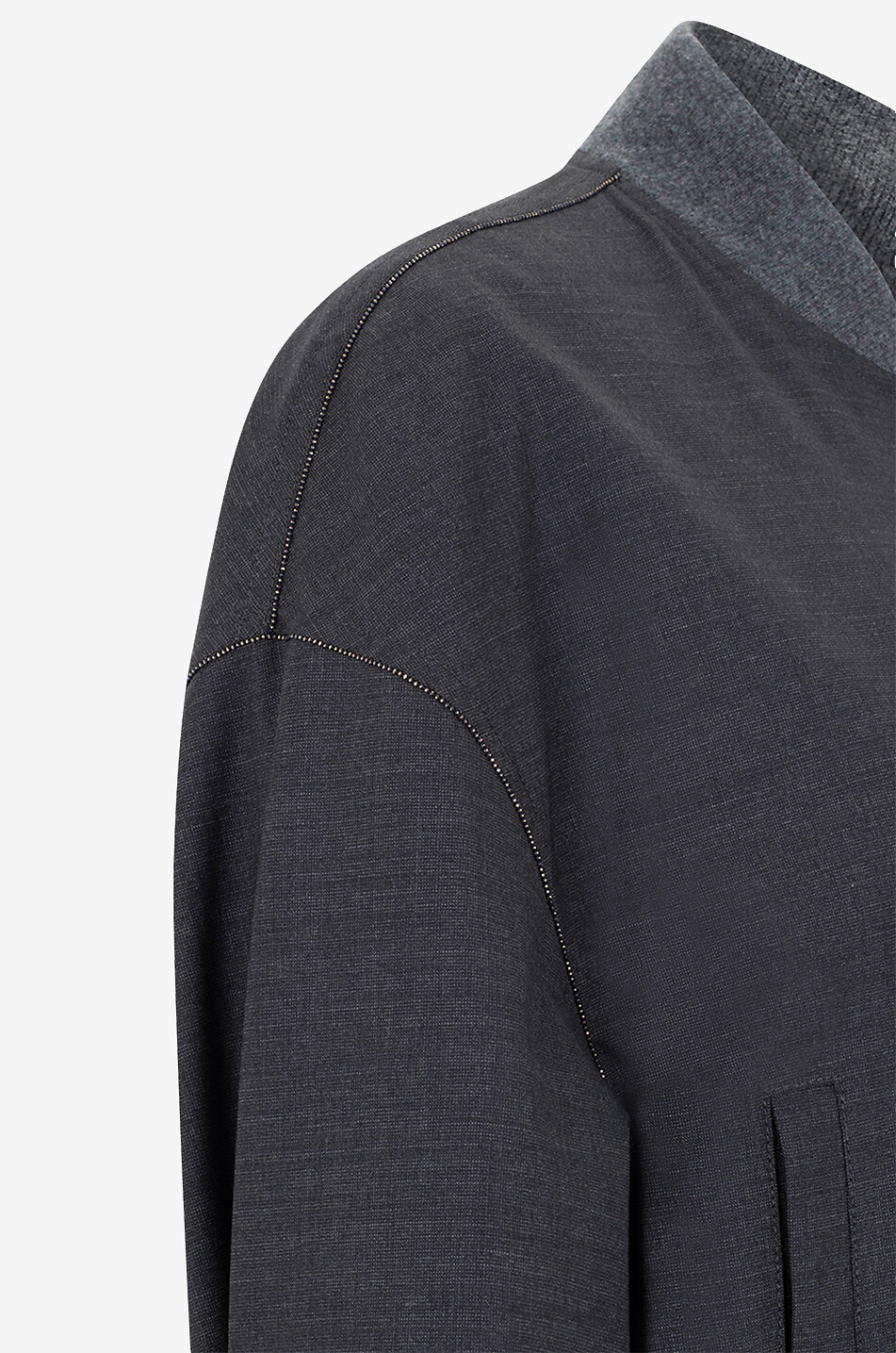 Lightweight cropped wool blend bomber jacket with beading