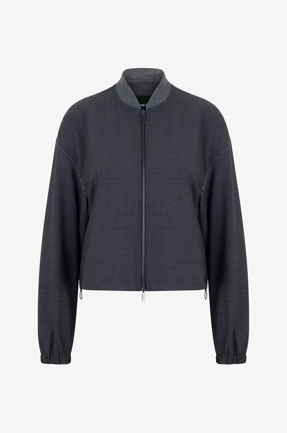 Lightweight cropped wool blend bomber jacket with beading
