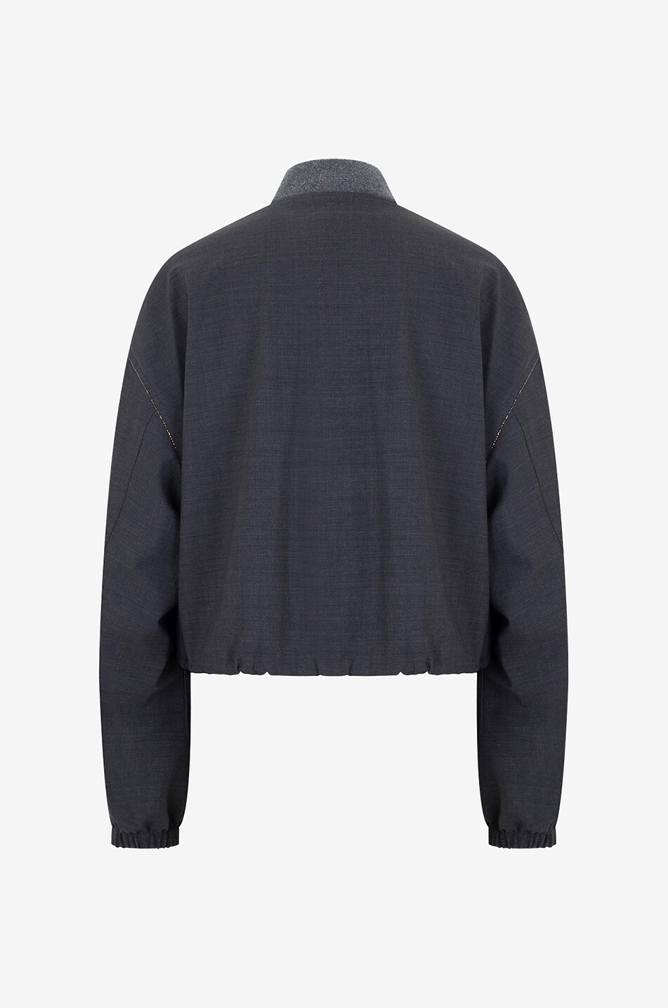 Lightweight cropped wool blend bomber jacket with beading