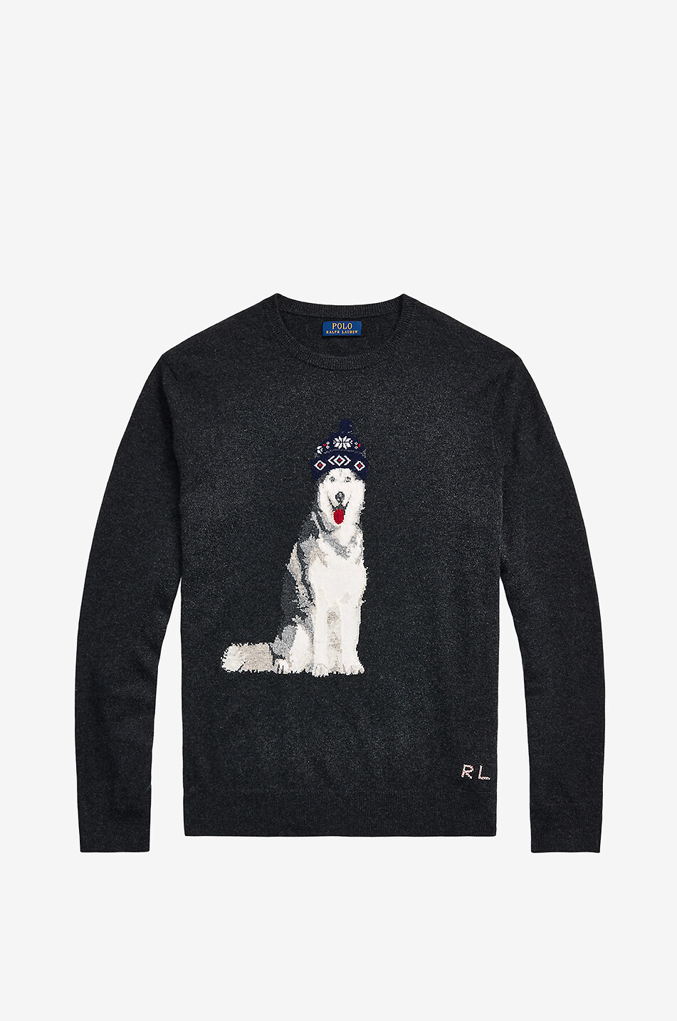 Dog intarsia jacquard knit cashmere jumper