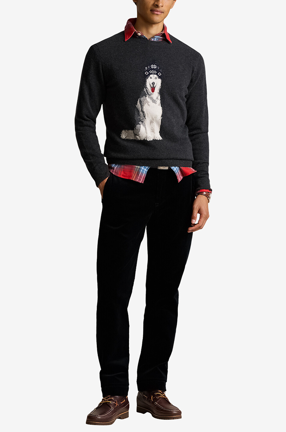 POLO RALPH LAUREN Dog intarsia jacquard knit cashmere jumper Men DARK GREY 4