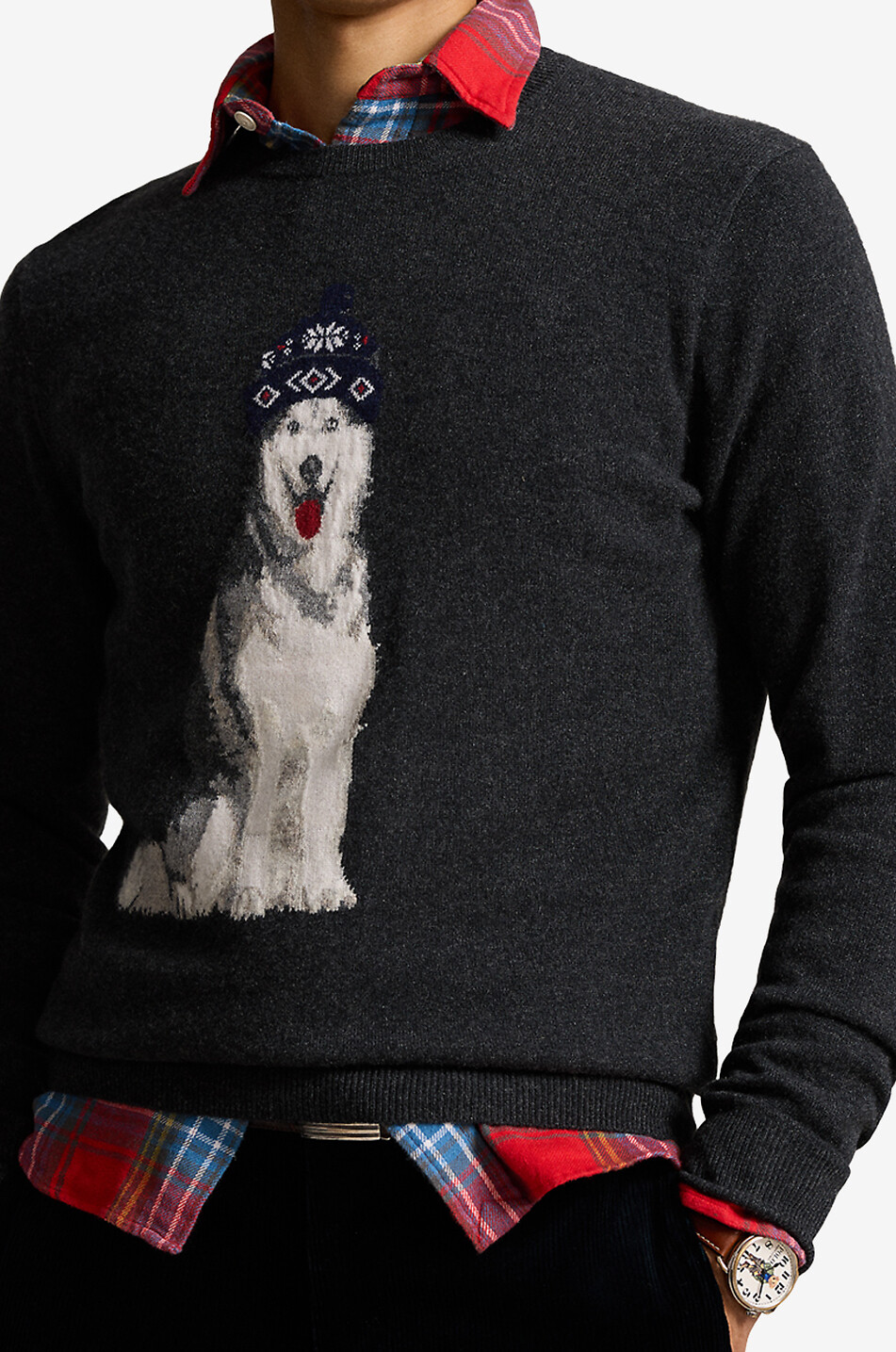 Dog intarsia jacquard knit cashmere jumper