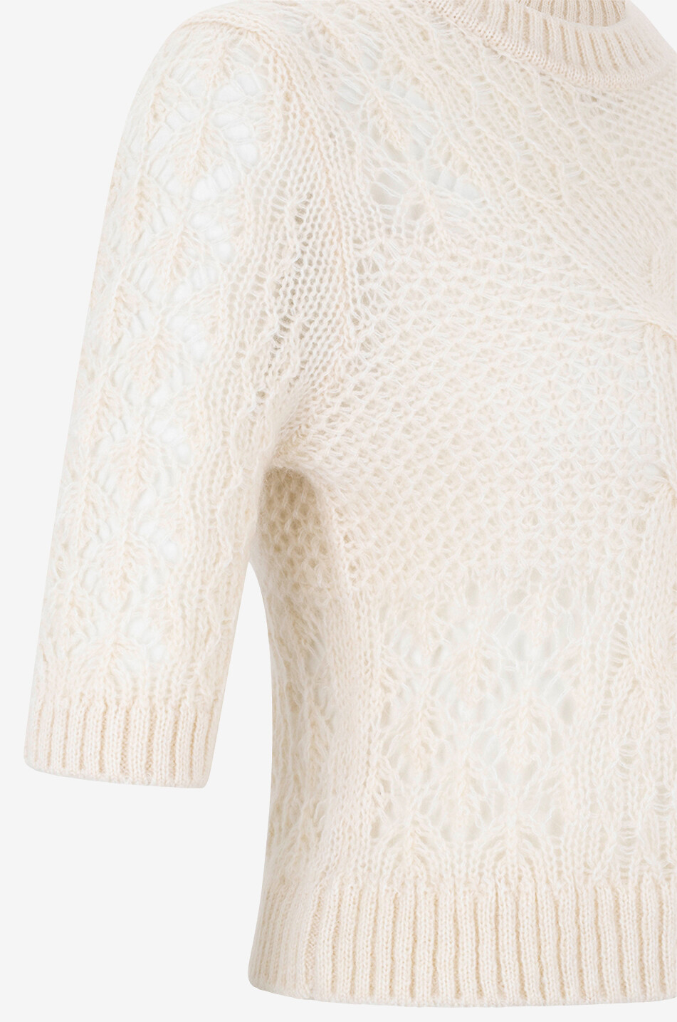 ERMANNO SCERVINO Verkürzter Kurzarm-Lochstrickpullover aus Kaschmir und Mohair Damen CREMEFARBEN 3