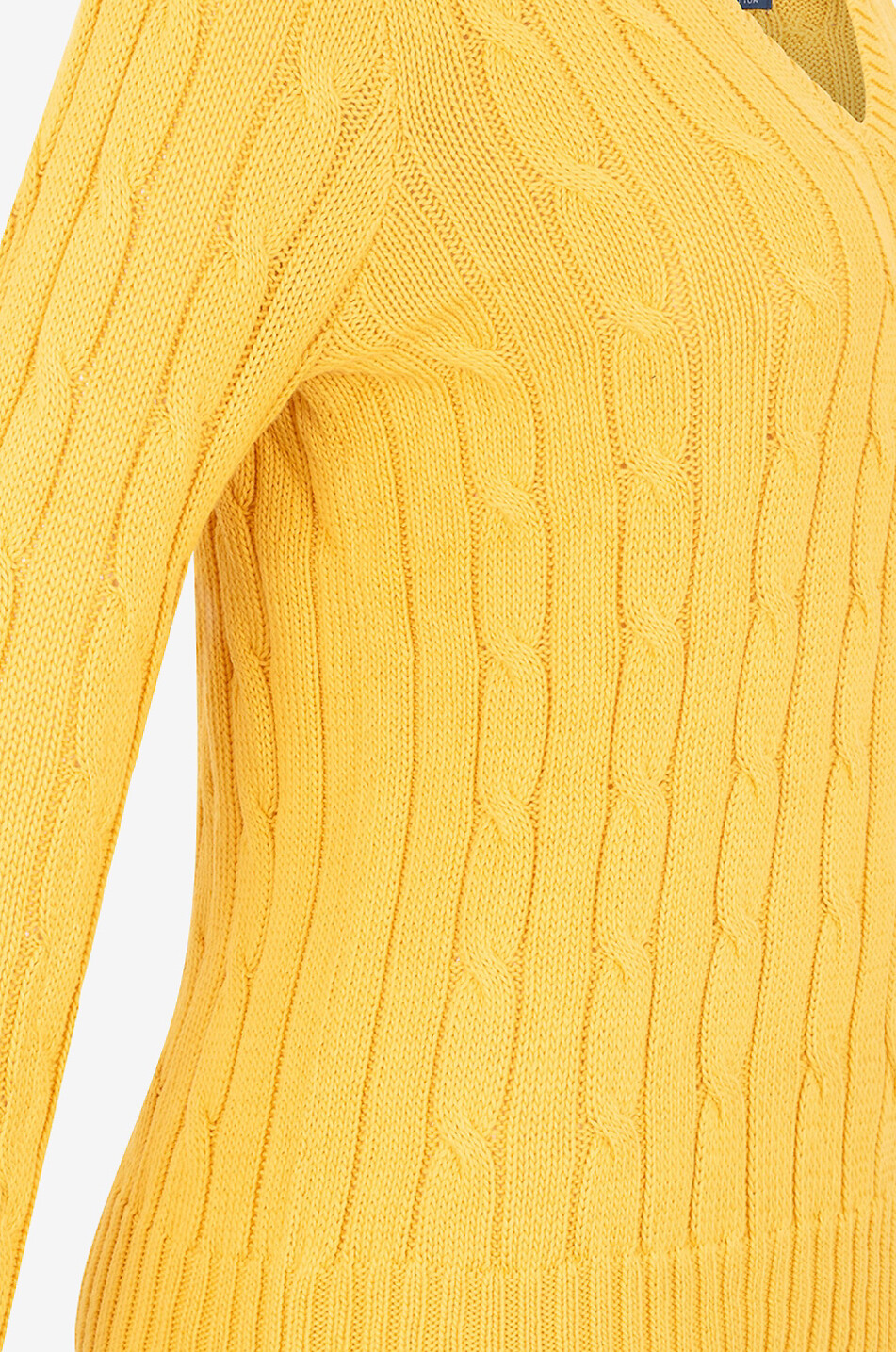 POLO RALPH LAUREN Schmaler Zopfstrickpullover mit V-Ausschnitt Pony Damen GELB 3