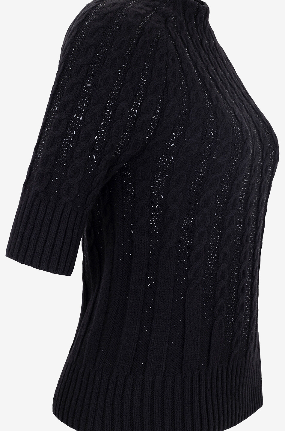 Pull torsadé à manches courtes et col entonnoir orné de cristaux