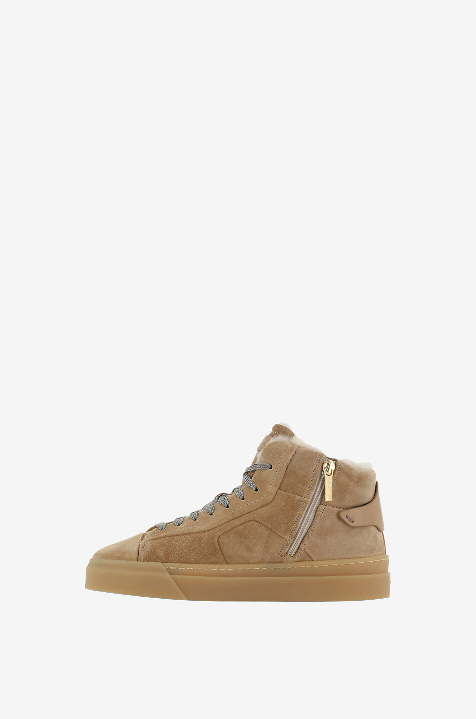 Double Buckle suede and shearling high-top sneakers