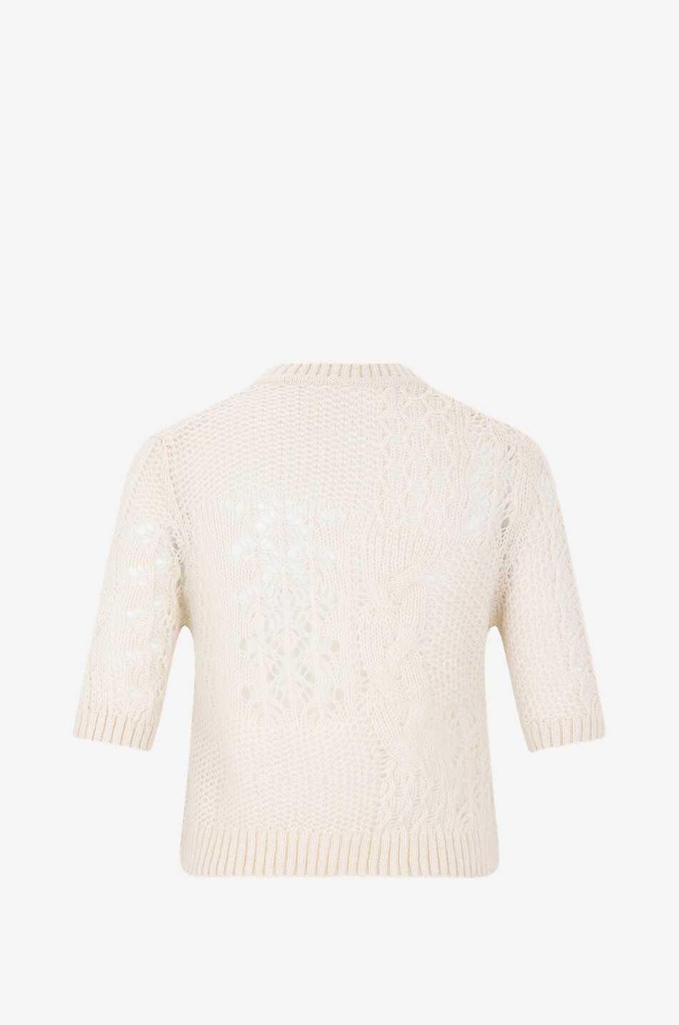 ERMANNO SCERVINO Verkürzter Kurzarm-Lochstrickpullover aus Kaschmir und Mohair Damen CREMEFARBEN 2