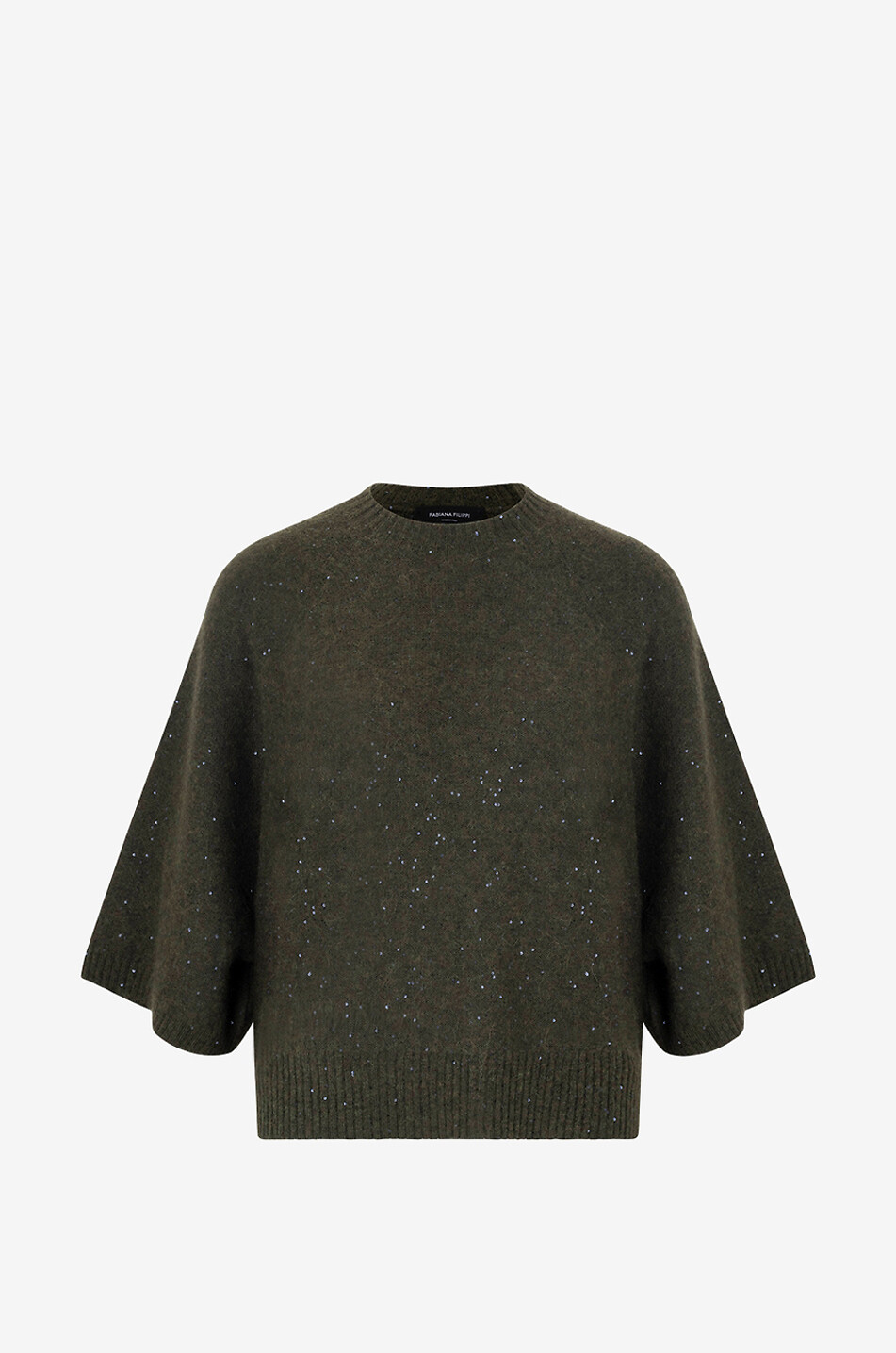 FABIANA FILIPPI Sequin-adorned short-sleeved wool blend cape jumper Women DARK KHAKI 1