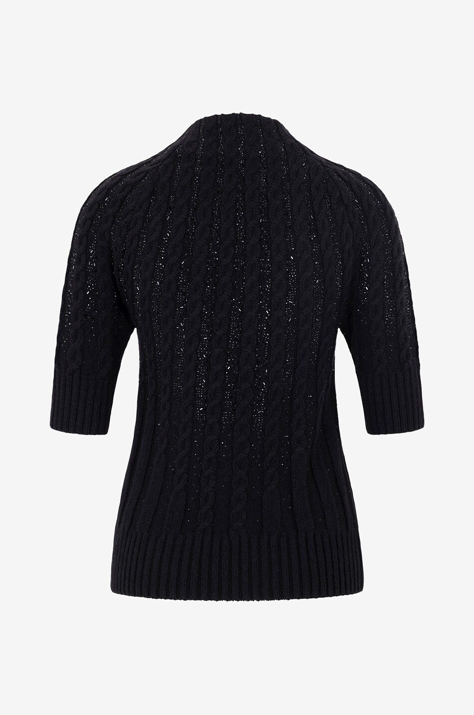 Pull torsadé à manches courtes et col entonnoir orné de cristaux