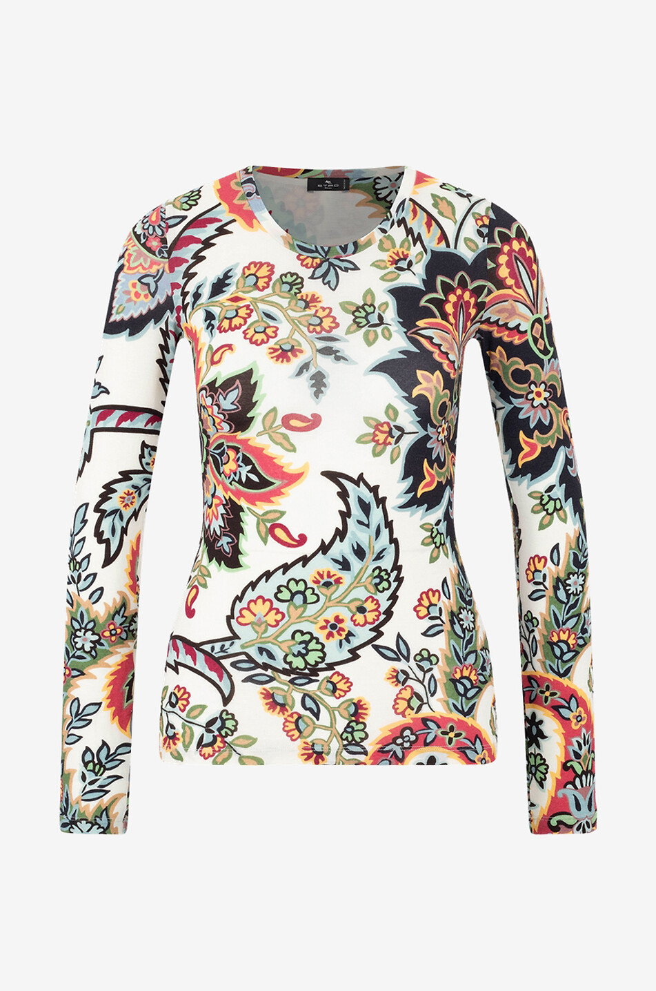 Top ajusté à manches longues en jersey de laine Floral Paisley