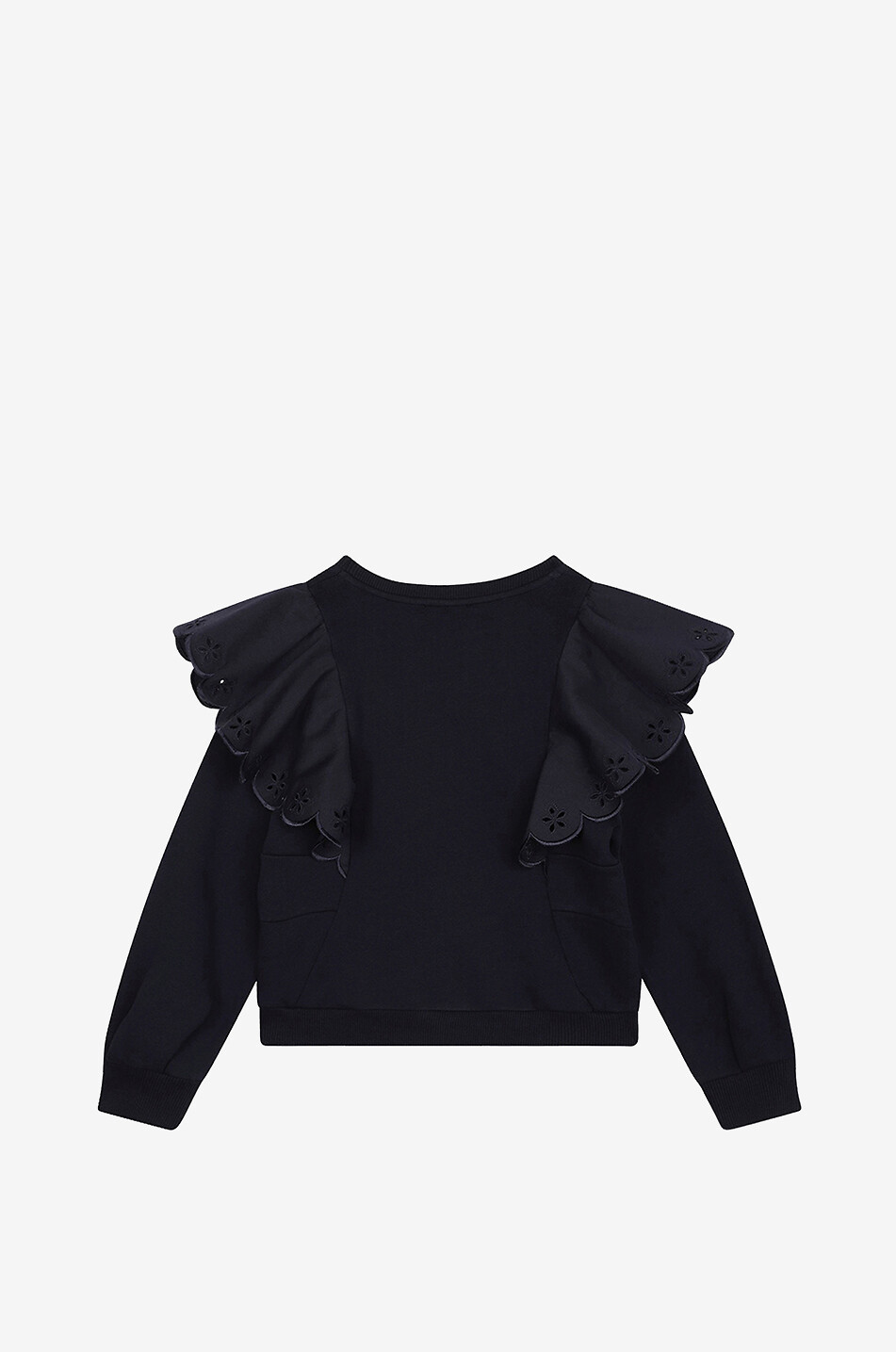 Sweat-shirt à col rond et volants brodés fille