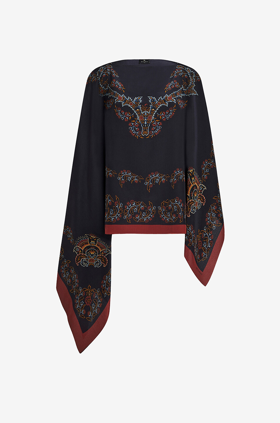Poncho aus Seidenmusselin mit Blütenprint