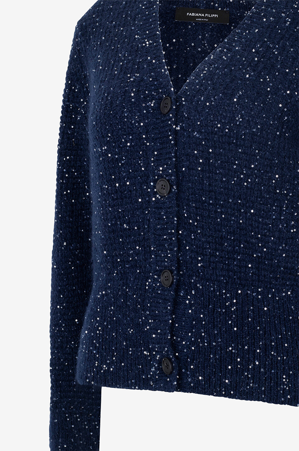 Cardigan boutonné en mohair et sequins