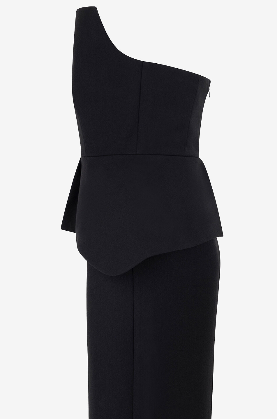 Robe bustier moulante à basque en crêpe drapée