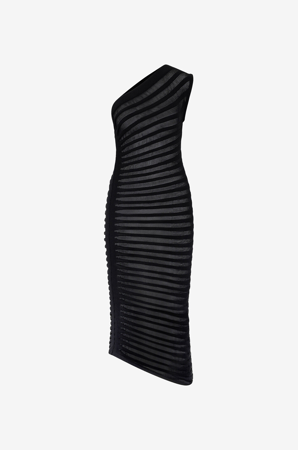3D openwork knit asymmetric sheath dress