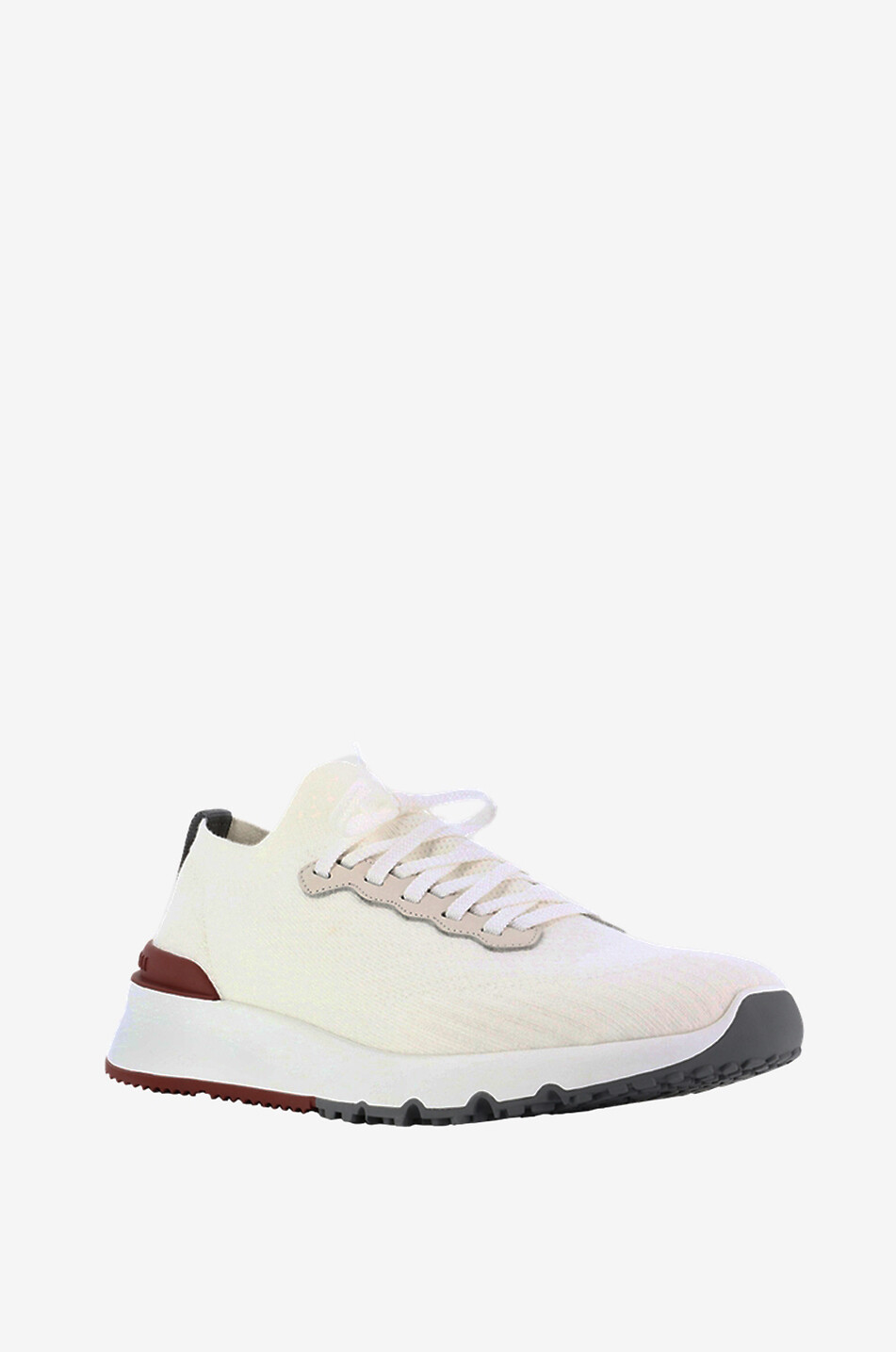 BRUNELLO CUCINELLI Cotton knit and leather low-top lace-up sneakers Men WHITE 1
