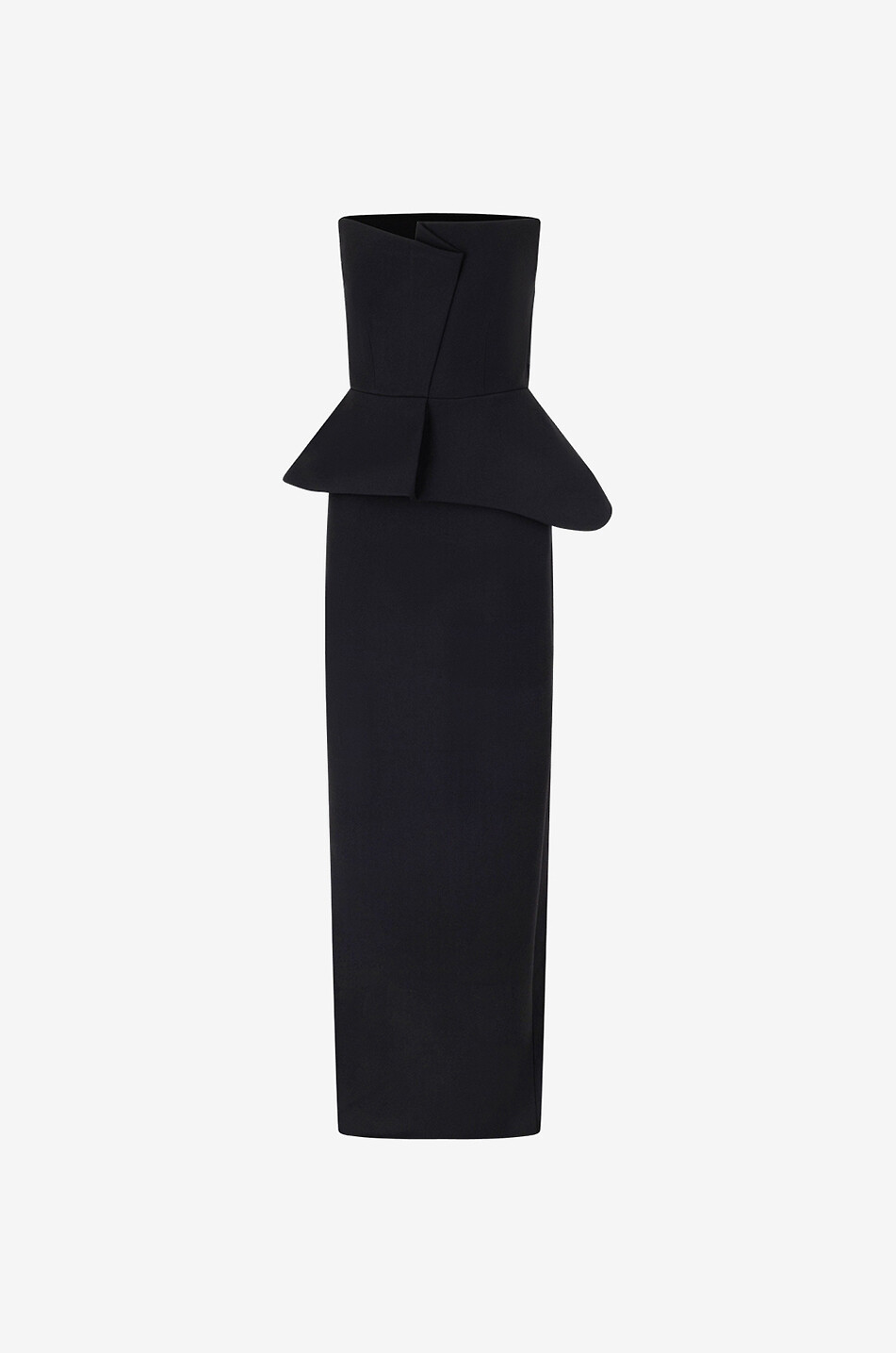 Strapless draped crepe body-hugging dress with peplum